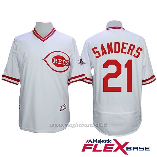 Maglia Baseball Uomo Cincinnati Reds 21 Deion Sanders Majestic Autentico Collezione Flex Base Bianco